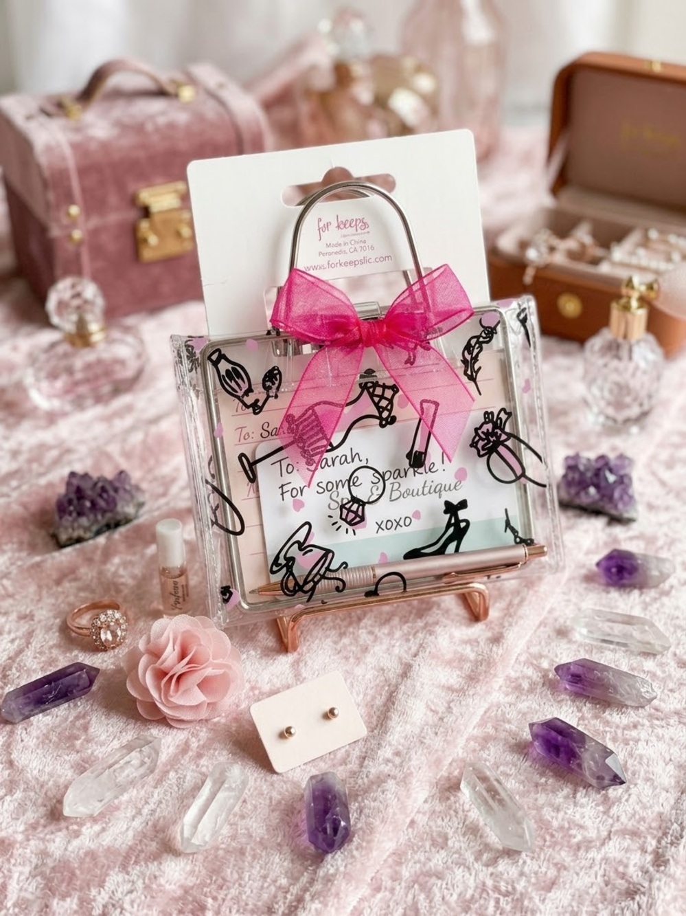 Clear Mini Tote Bag for Gift cards with Pink Bow